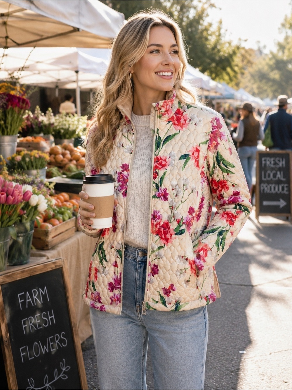 Lands’ End Floral PrimaLoft Quilted Packable Jacket M Coastal  Grandmother NWOT